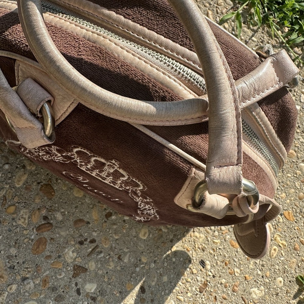 JUICY COUTURE Brown‎ Brown Pink Velvet  Bowling Bag La Couture Y2K Vintage Queen - Picture 10 of 16